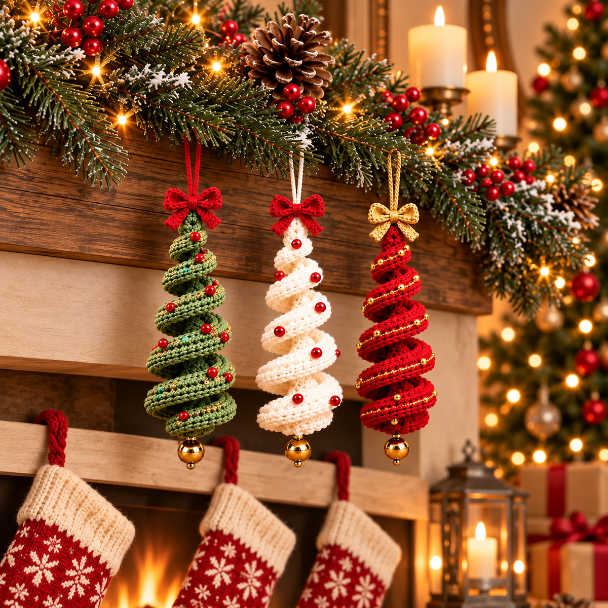 3 in 1 Christmas Spiral Crochet Pattern Bundle PDF | Crochet Christmas Tree Ornament | Hanging Holiday Decor | Xmas Crochet Pattern