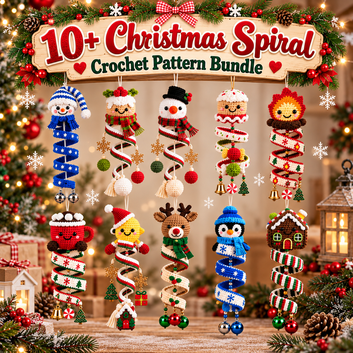 10+ Christmas Spiral Crochet Pattern Bundle PDF | Amigurumi Christmas Ornaments | Holiday Hanging Decor | Xmas Crochet Patterns | Instant Download