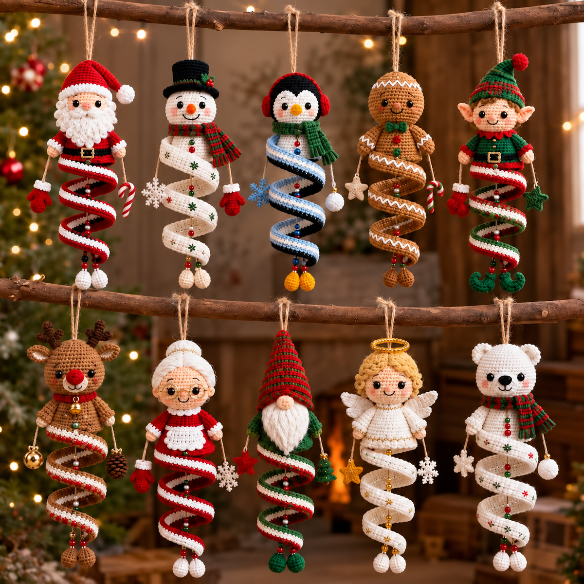 10 Christmas Spiral Ornaments Crochet Pattern Bundle PDF | Santa Snowman Gnome Elf Crochet Patterns | Amigurumi Christmas Hanging Decor