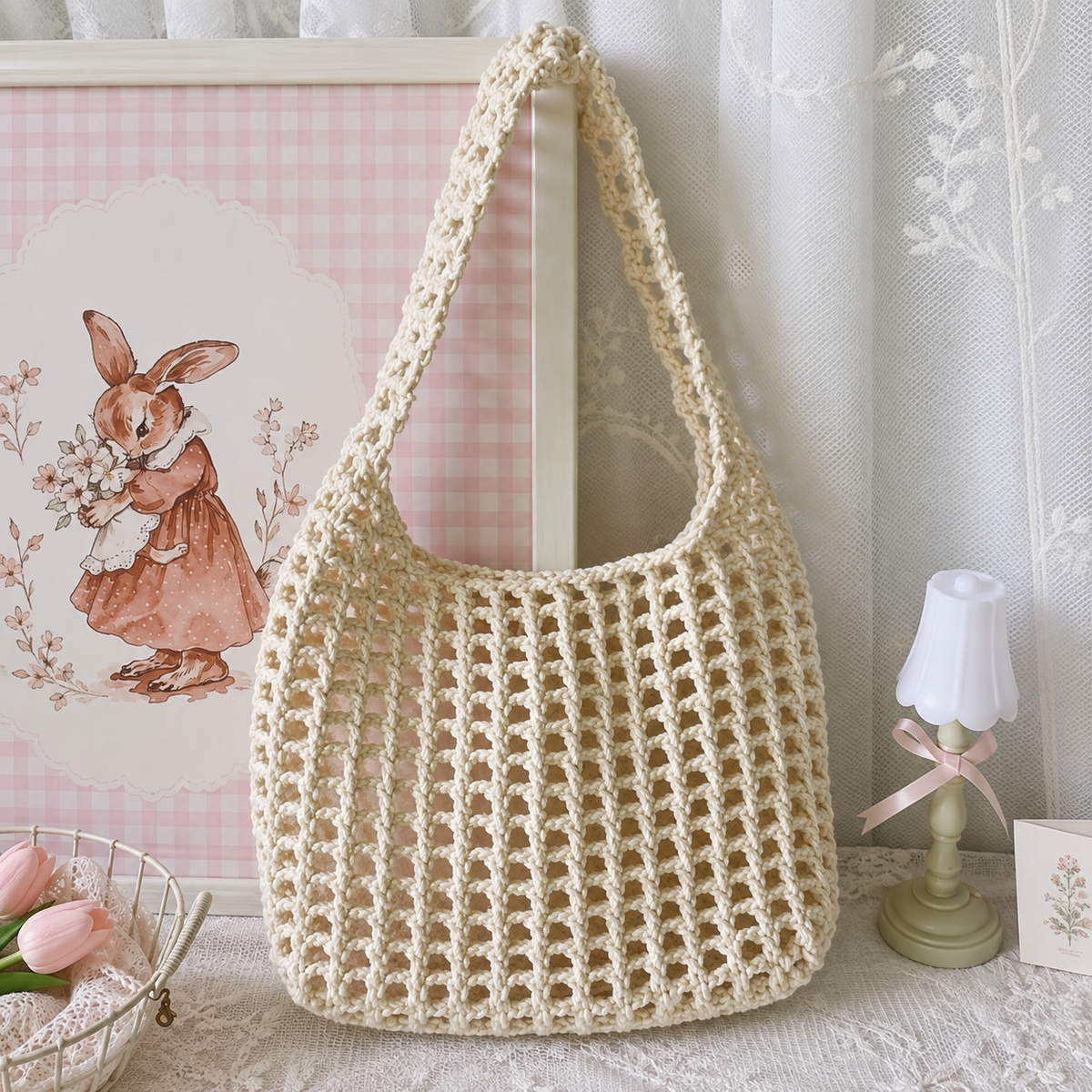 Crochet Net Bag Pattern PDF, Mesh Market Tote Crochet Pattern | Boho Shoulder Bag, Reusable Grocery Bag | Summer Crochet Bag Pattern