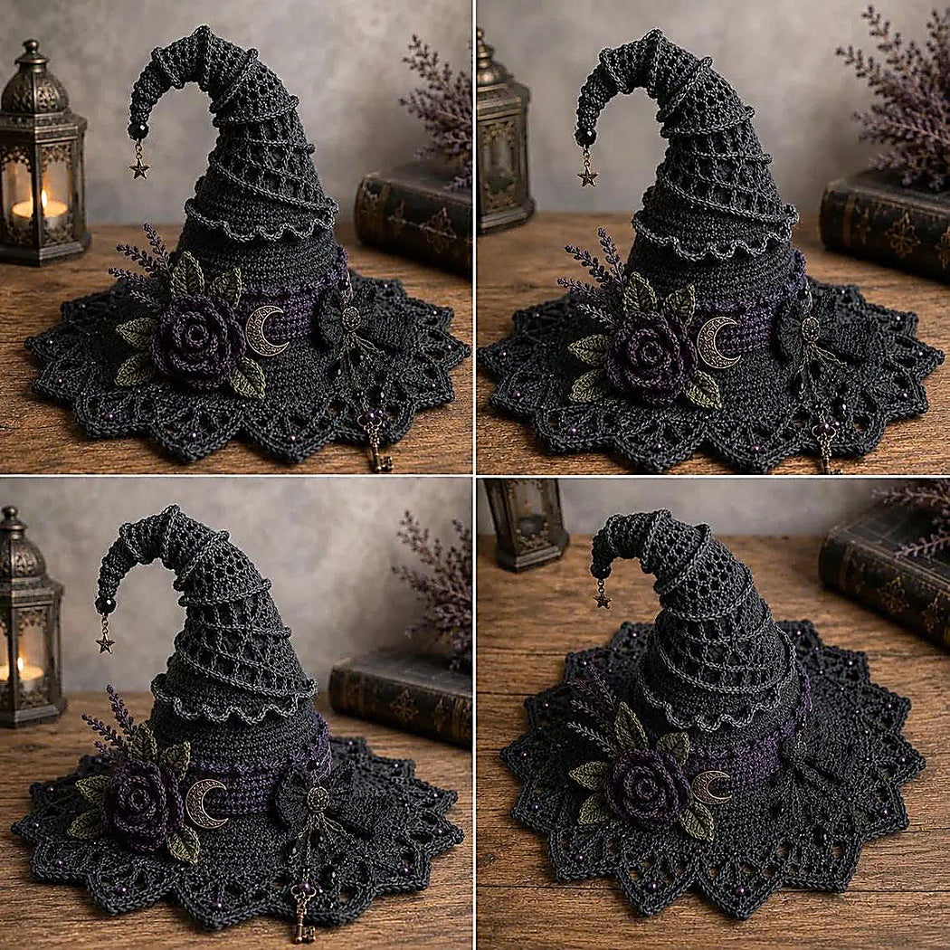 Gothic Witch Hat Crochet Pattern PDF | Halloween Witch Decor Crochet Pattern