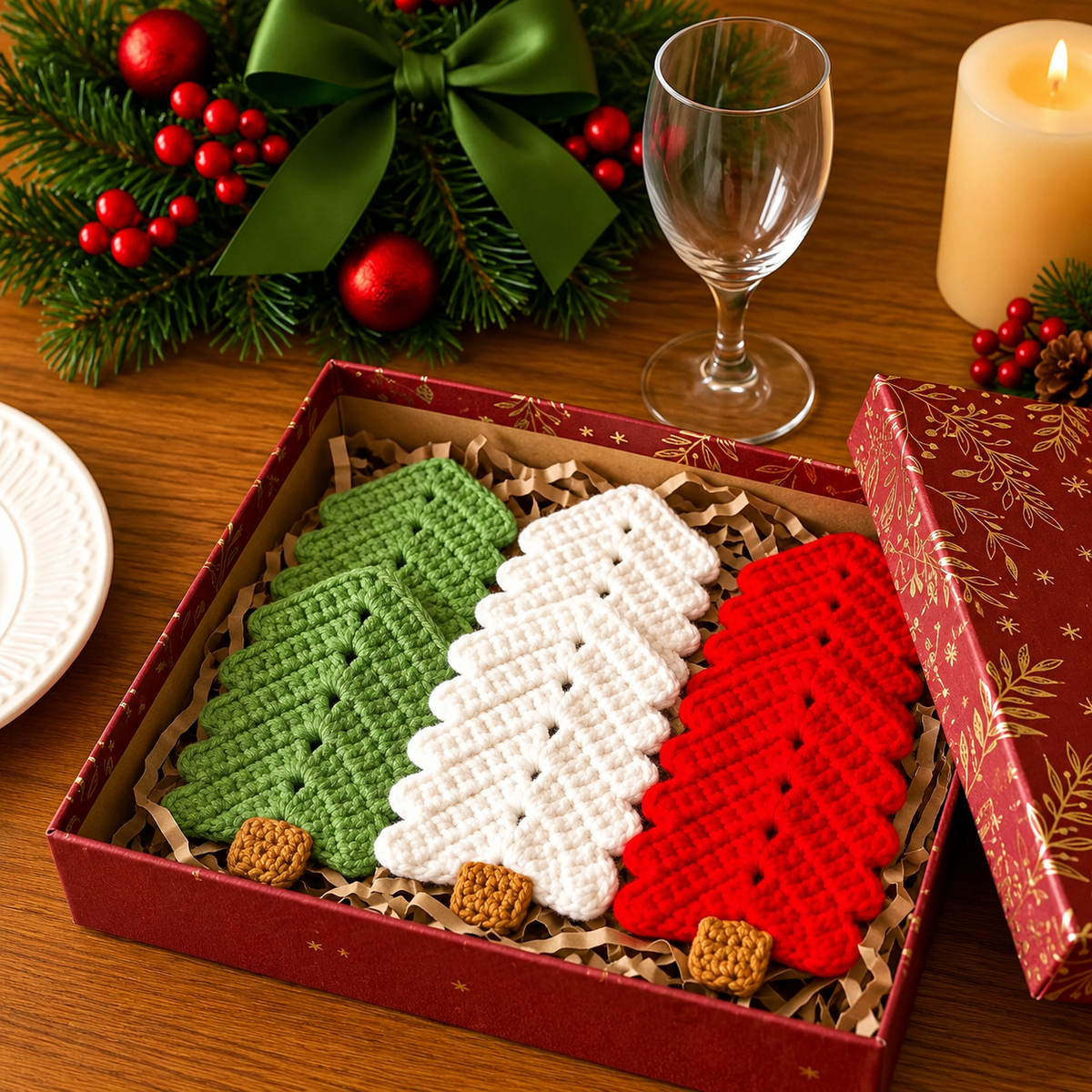 Christmas Tree Cutlery Holder Crochet Pattern PDF |  Christmas Table Decor | Holiday Silverware Holder | Xmas Place Setting Crochet Pattern