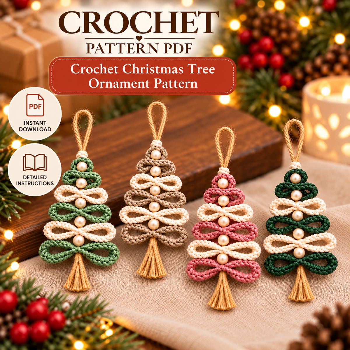 Crochet Christmas Tree Ornament Pattern PDF | Loop Christmas Tree Crochet Pattern | Mini Christmas Tree Decorations | DIY Holiday Decor | Handmade Christmas Gift