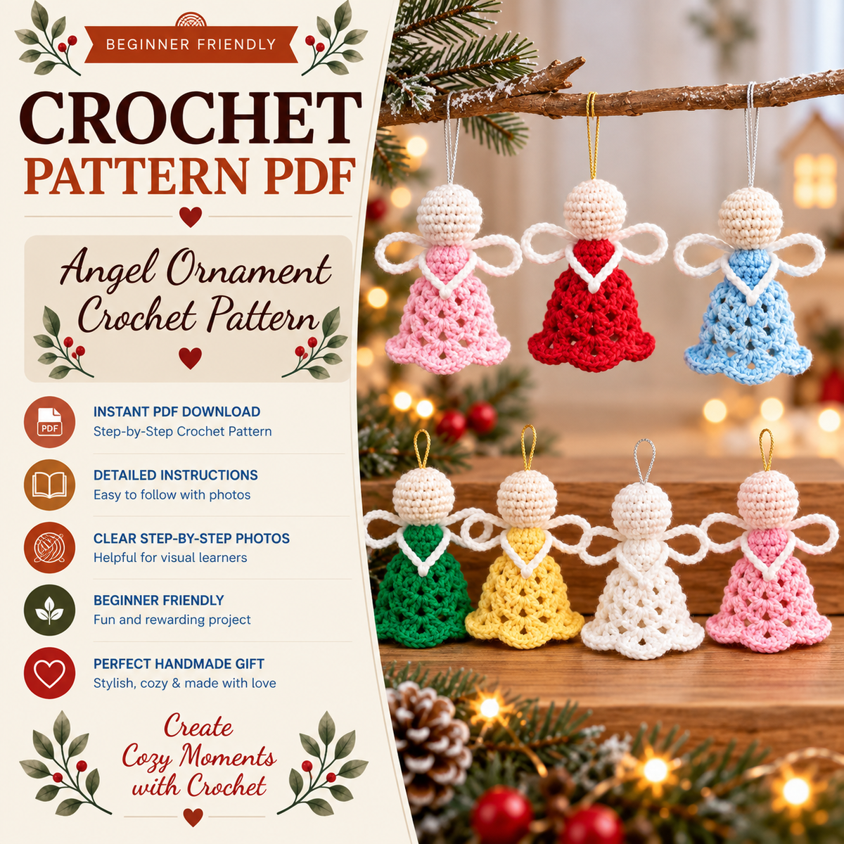 Christmas Angel Ornament Crochet Pattern PDF + Video Tutorial | Crochet Angel Tree Decoration | Beginner Friendly | Instant Download