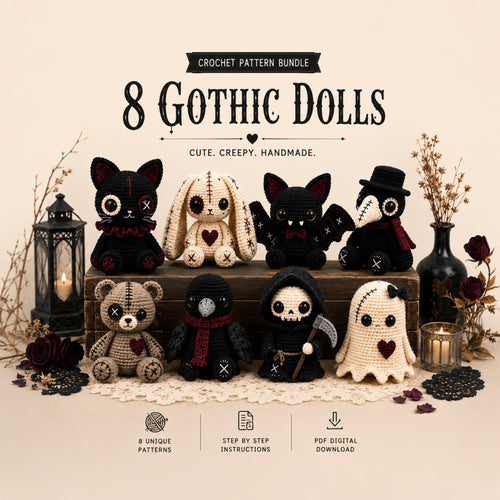 Gothic Crochet Pattern Bundle PDF – 8 Spooky Amigurumi Dolls, Halloween Crochet Patterns, Instant Download