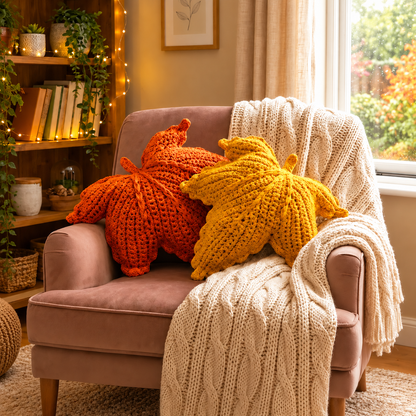 Crochet Leaf Pillow Pattern PDF | Maple Leaf Cushion Crochet Pattern | Fall Autumn Home Decor | Beginner Friendly | 4 Languages