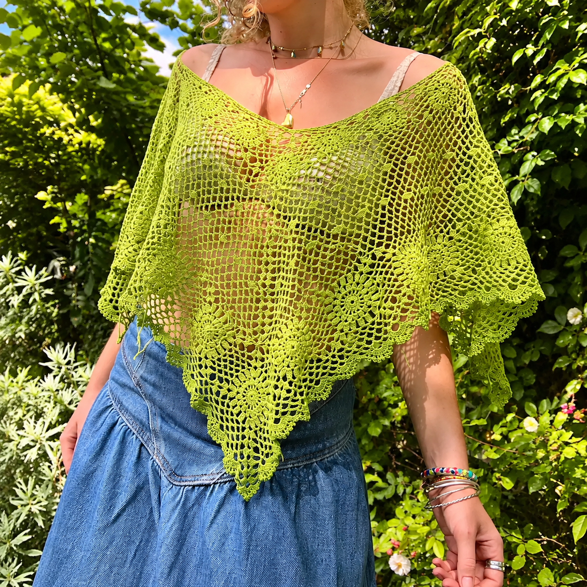 Clover Poncho Crochet Pattern PDF, Lace Crochet Poncho Pattern, Boho Summer Top, Floral Openwork Cape, Women’s Crochet Pattern