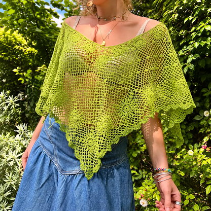 Clover Poncho Crochet Pattern PDF, Lace Crochet Poncho Pattern, Boho Summer Top, Floral Openwork Cape, Women’s Crochet Pattern