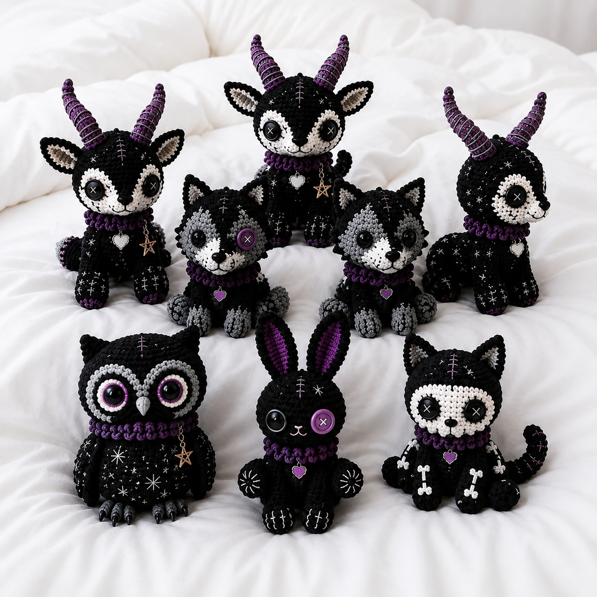 Gothic Crochet Amigurumi Pattern Set, Spooky Halloween Crochet Dolls, Creepy Cute Plushies Pattern, Goth Amigurumi PDF Digital Download