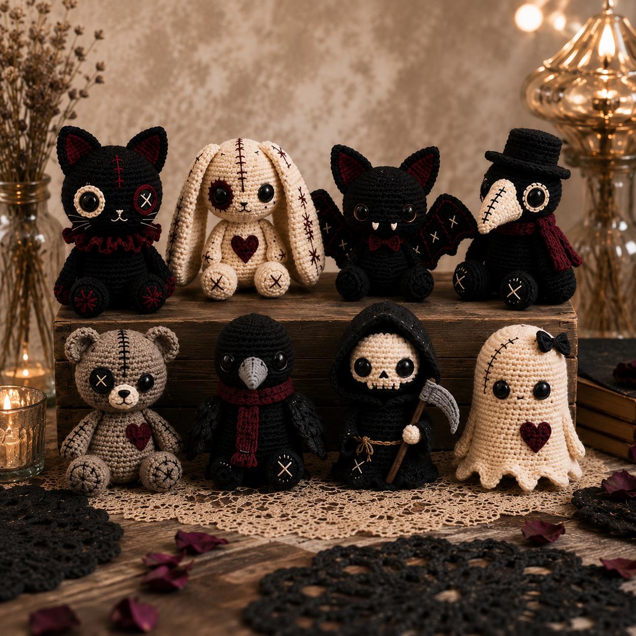 Gothic Crochet Pattern Bundle PDF – 8 Spooky Amigurumi Dolls, Halloween Crochet Patterns, Instant Download
