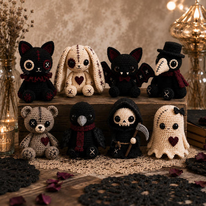 Gothic Crochet Pattern Bundle PDF – 8 Spooky Amigurumi Dolls, Halloween Crochet Patterns, Instant Download