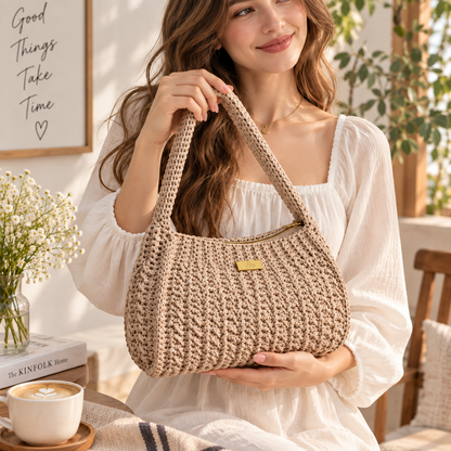 Alice Bag Crochet Pattern PDF + Video Tutorial, Easy Crochet Shoulder Bag Pattern, Textured Handbag, Crochet Purse Digital Download
