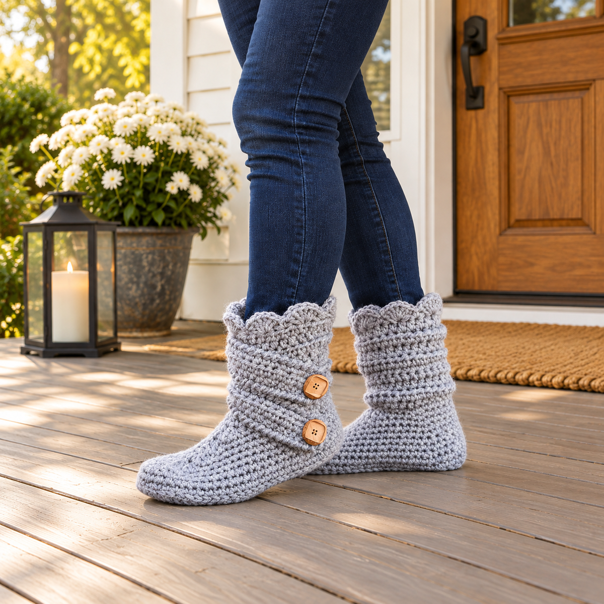 Crochet Slipper Boots Pattern PDF, Cozy House Slippers, Classic Winter Boots Crochet Pattern, Women's Chunky Slippers, Instant Download