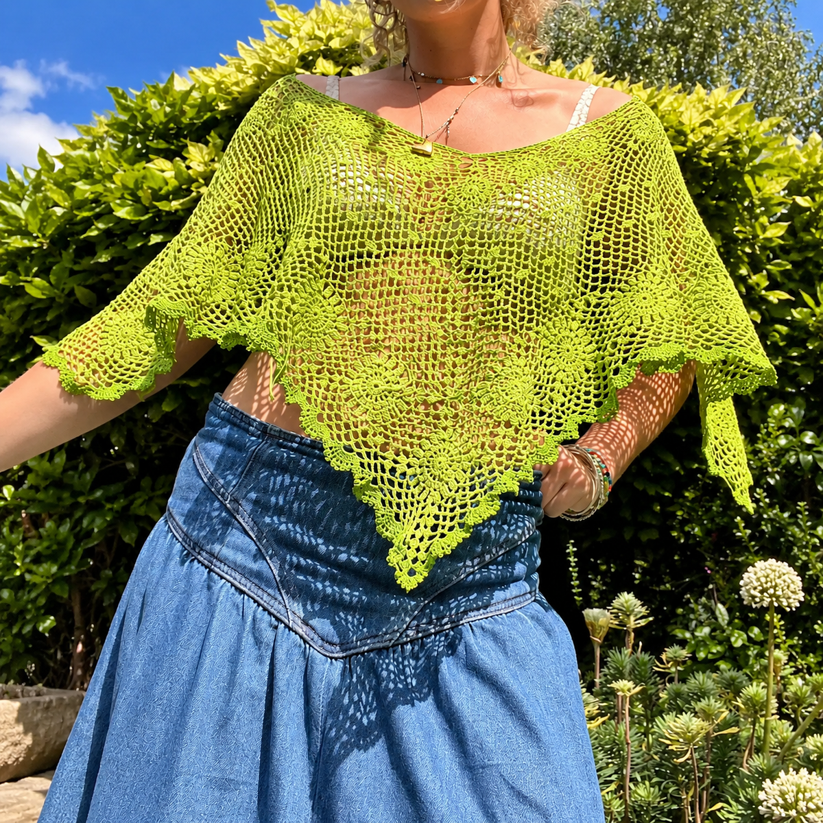 Clover Poncho Crochet Pattern PDF, Lace Crochet Poncho Pattern, Boho Summer Top, Floral Openwork Cape, Women’s Crochet Pattern