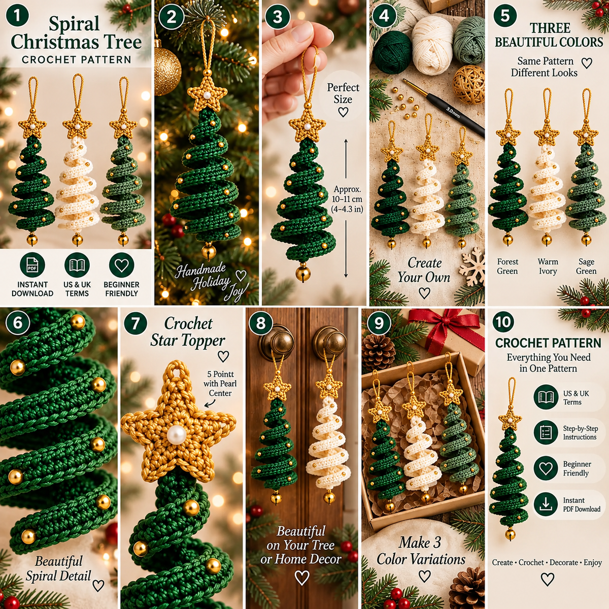 3-in-1 Crochet Christmas Tree Pattern PDF | Spiral Christmas Tree Ornament Crochet Pattern | DIY Xmas Tree Hanging Decorations | Beginner Friendly | Instant Download