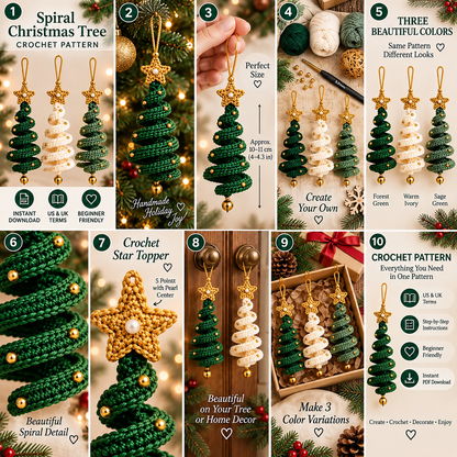 3-in-1 Crochet Christmas Tree Pattern PDF | Spiral Christmas Tree Ornament Crochet Pattern | DIY Xmas Tree Hanging Decorations | Beginner Friendly | Instant Download