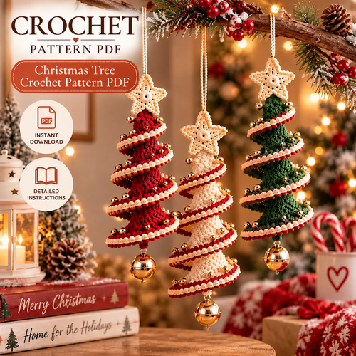 Christmas Tree Crochet Pattern PDF, 3 in 1 Spiral Christmas Ornament, Hanging Christmas Tree Decoration, Holiday Wind Spinner, Instant Download