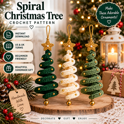 3-in-1 Crochet Christmas Tree Pattern PDF | Spiral Christmas Tree Ornament Crochet Pattern | DIY Xmas Tree Hanging Decorations | Beginner Friendly | Instant Download
