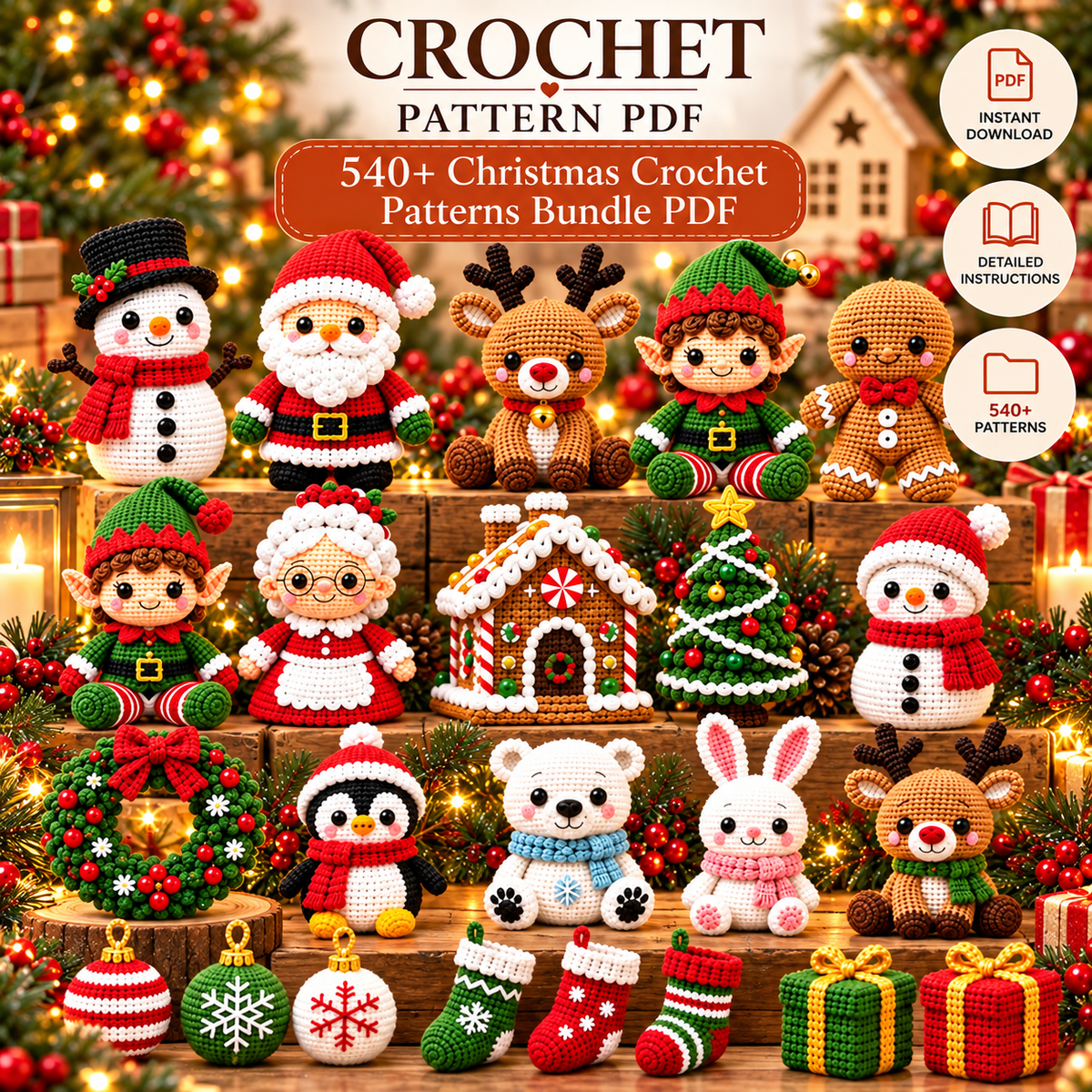 540+ Christmas Crochet Patterns Bundle PDF, Christmas Amigurumi Patterns, Santa Snowman Reindeer, Holiday Ornaments & Decor, Instant Download