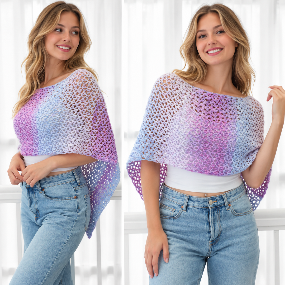 NATALIE Crochet Poncho Pattern PDF | Easy Lace Poncho & Shawl Pattern | 2 Lengths XS–4XL | Beginner Friendly Crochet Top