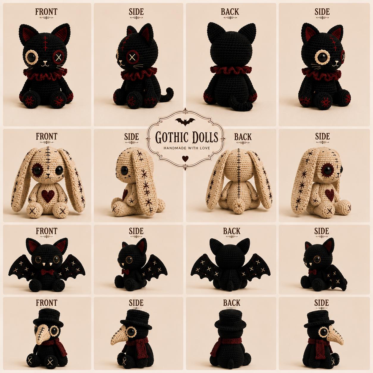 Gothic Crochet Pattern Bundle PDF – 8 Spooky Amigurumi Dolls, Halloween Crochet Patterns, Instant Download