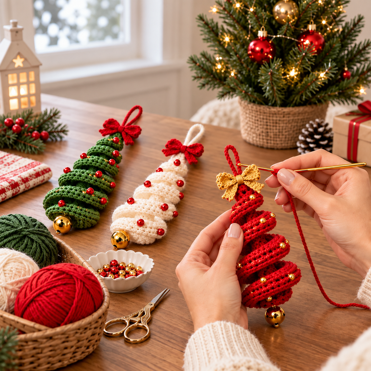 3 in 1 Christmas Spiral Crochet Pattern Bundle PDF |  Crochet Christmas Tree Ornament | Hanging Holiday Decor | Xmas Crochet Pattern
