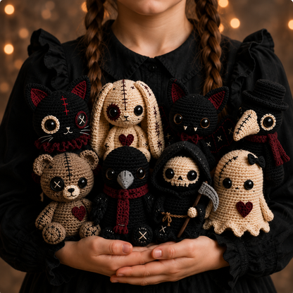 8 Gothic Dolls Crochet Pattern Bundle PDF | Spooky Amigurumi Characters | Halloween Crochet Doll Patterns | Gothic Plushies Digital Download