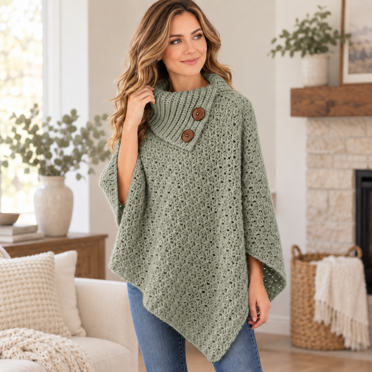 Crochet Poncho with Collar Pattern PDF | Women's Crochet Poncho Pattern | Cozy Cowl Neck Poncho | Elegant Crochet Cape | Fall Winter Crochet Clothing