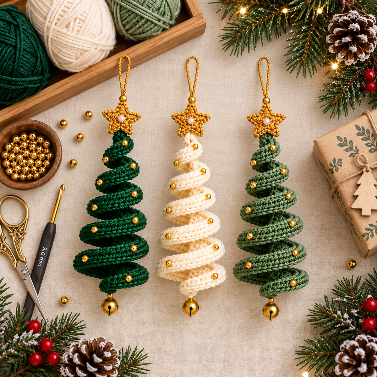 3-in-1 Crochet Christmas Tree Pattern PDF | Spiral Christmas Tree Ornament Crochet Pattern | DIY Xmas Tree Hanging Decorations | Beginner Friendly | Instant Download
