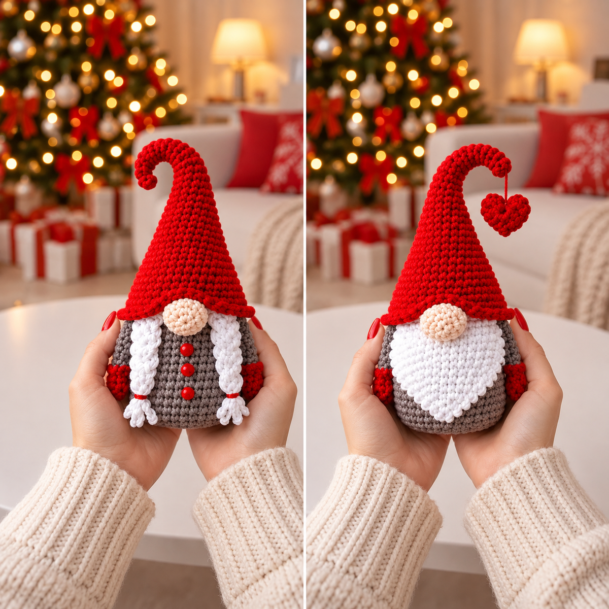 Christmas Crochet Gnome Couple Pattern PDF | 2-in-1 Scandinavian Gnome Amigurumi | Holiday Christmas Decor | 4 Languages