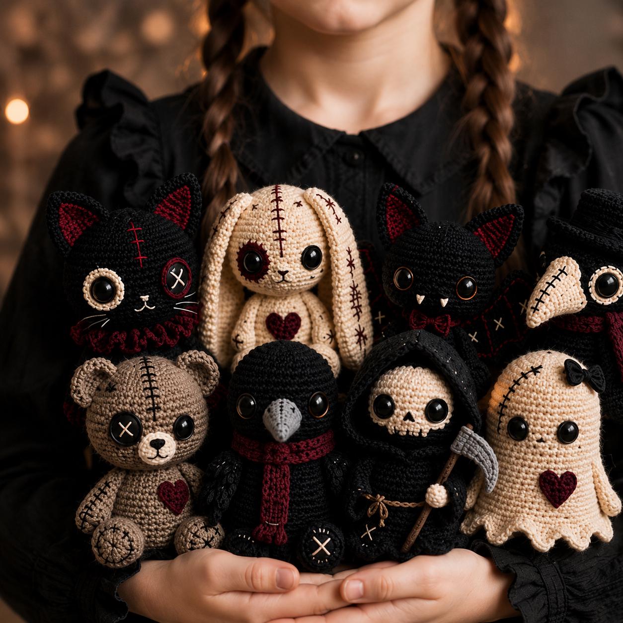 Gothic Crochet Pattern Bundle PDF – 8 Spooky Amigurumi Dolls, Halloween Crochet Patterns, Instant Download