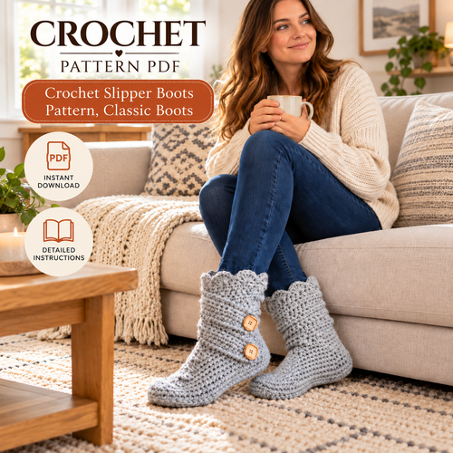 Crochet Slipper Boots Pattern PDF, Cozy House Slippers, Classic Winter Boots Crochet Pattern, Women's Chunky Slippers, Instant Download