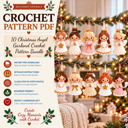 10 Christmas Angel Crochet Pattern Bundle PDF | Angel Ornament & Garland Pattern | Amigurumi Christmas Decor | Beginner Friendly