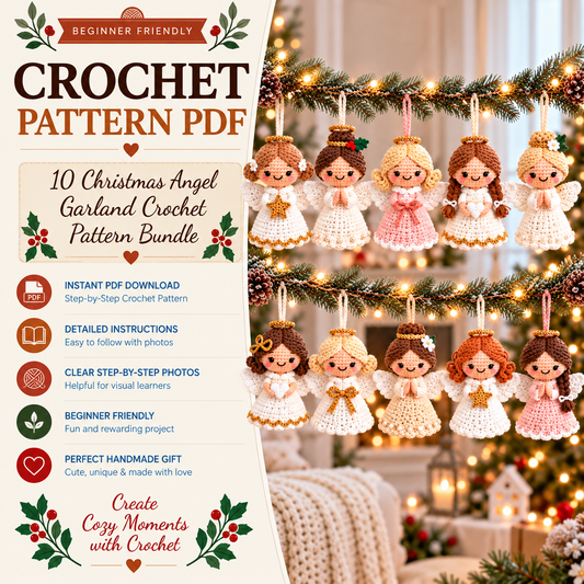 10 Christmas Angel Crochet Pattern Bundle PDF | Angel Ornament & Garland Pattern | Amigurumi Christmas Decor | Beginner Friendly