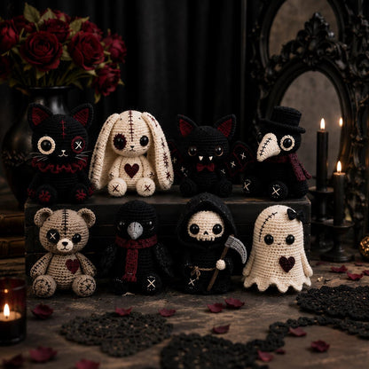 Gothic Crochet Pattern Bundle PDF – 8 Spooky Amigurumi Dolls, Halloween Crochet Patterns, Instant Download