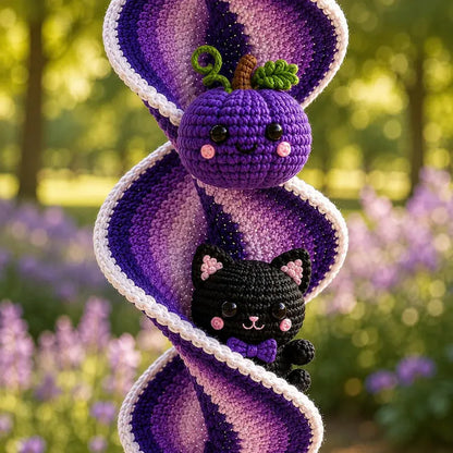 Halloween Crochet Spiral Wind Spinner PDF Pattern, Ghost Pumpkin Black Cat Amigurumi Hanging Decor, Spooky Fall Crochet Tutorial