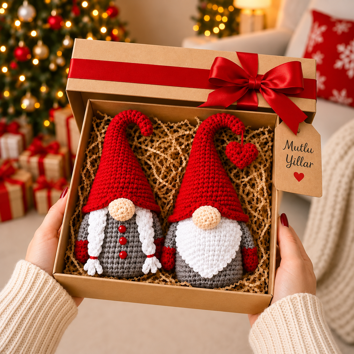 Christmas Crochet Gnome Couple Pattern PDF | 2-in-1 Scandinavian Gnome Amigurumi | Holiday Christmas Decor | 4 Languages