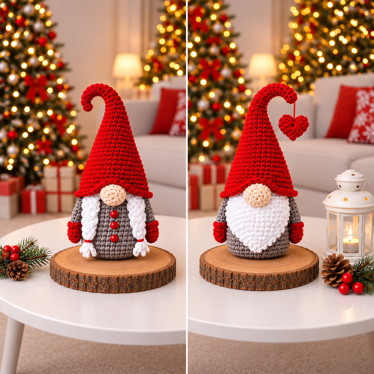 Christmas Crochet Gnome Couple Pattern PDF | 2-in-1 Scandinavian Gnome Amigurumi | Holiday Christmas Decor | 4 Languages