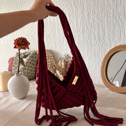 Tamarin 3 in 1 Crochet Bag Pattern PDF + Video Tutorial, Fringe Hobo Bag, Boho Shoulder Bag Crochet Pattern, 4 Languages