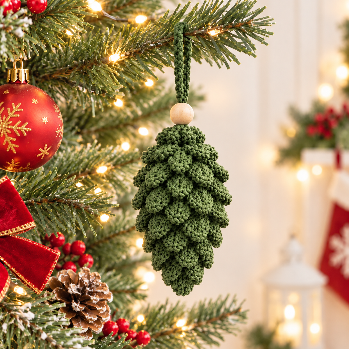 Pinecone Ornament Crochet Pattern PDF |3D Crochet Pine Cone | Rustic Christmas Tree Decorations  Woodland Holiday Decor |  DIY Christmas Gift
