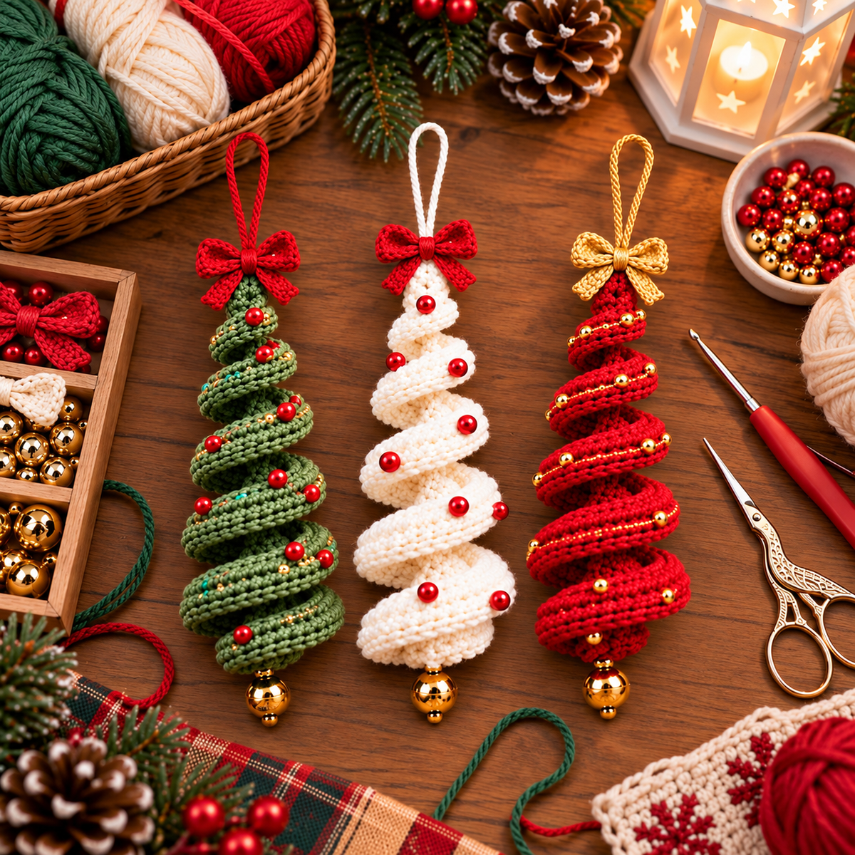 3 in 1 Christmas Spiral Crochet Pattern Bundle PDF |  Crochet Christmas Tree Ornament | Hanging Holiday Decor | Xmas Crochet Pattern