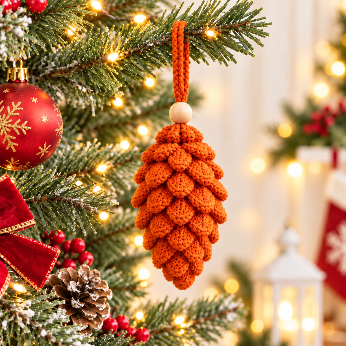 Pinecone Ornament Crochet Pattern PDF |3D Crochet Pine Cone | Rustic Christmas Tree Decorations  Woodland Holiday Decor |  DIY Christmas Gift