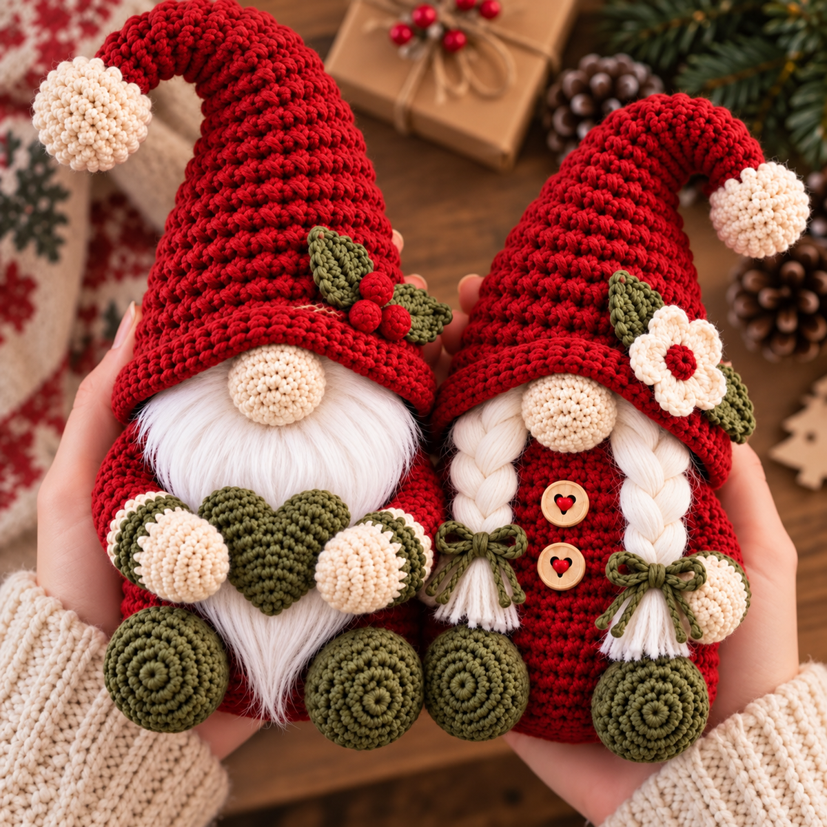 Christmas Gnome Couple Crochet Pattern PDF | 2-in-1 Male & Female Gnome Amigurumi | Christmas Shelf Sitter | Holiday Home Decor | Beginner Friendly