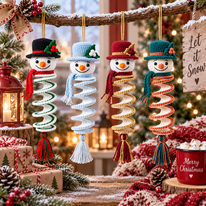 Crochet Snowman Wind Spinner Pattern PDF | Christmas Hanging Ornament Crochet Pattern | Snowman Spiral Decor | Holiday Crochet Decoration
