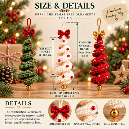 3 in 1 Christmas Spiral Crochet Pattern Bundle PDF |  Crochet Christmas Tree Ornament | Hanging Holiday Decor | Xmas Crochet Pattern