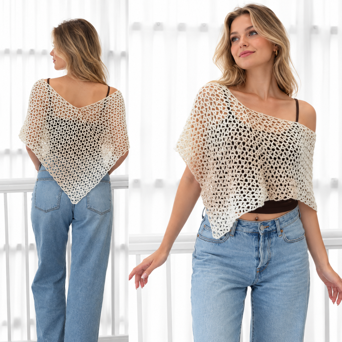 NATALIE Crochet Poncho Pattern PDF | Easy Lace Poncho & Shawl Pattern | 2 Lengths XS–4XL | Beginner Friendly Crochet Top