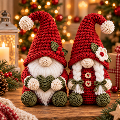 Christmas Gnome Couple Crochet Pattern PDF | 2-in-1 Male & Female Gnome Amigurumi | Christmas Shelf Sitter | Holiday Home Decor | Beginner Friendly