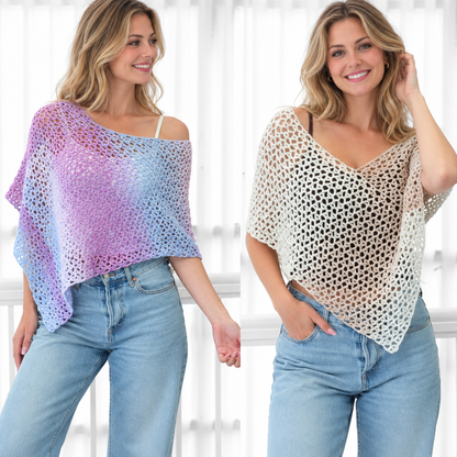NATALIE Crochet Poncho Pattern PDF | Easy Lace Poncho & Shawl Pattern | 2 Lengths XS–4XL | Beginner Friendly Crochet Top