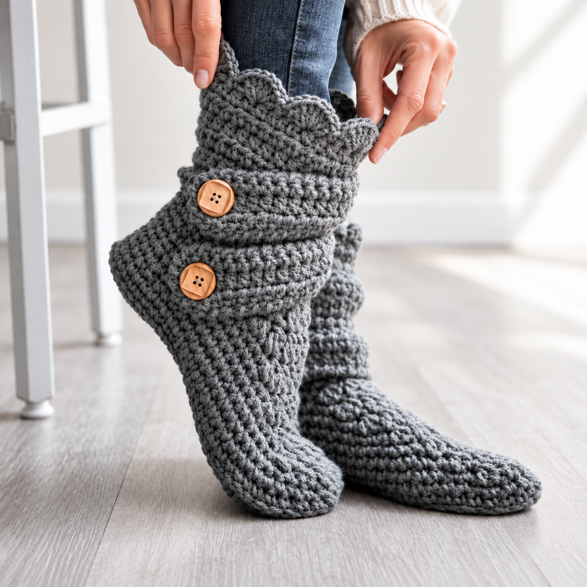 Crochet Slipper Boots Pattern PDF, Cozy House Slippers, Classic Winter Boots Crochet Pattern, Women's Chunky Slippers, Instant Download