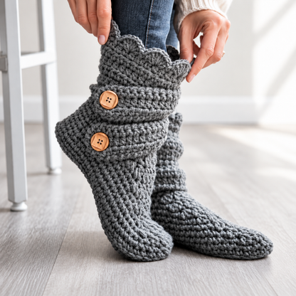 Crochet Slipper Boots Pattern PDF, Cozy House Slippers, Classic Winter Boots Crochet Pattern, Women's Chunky Slippers, Instant Download